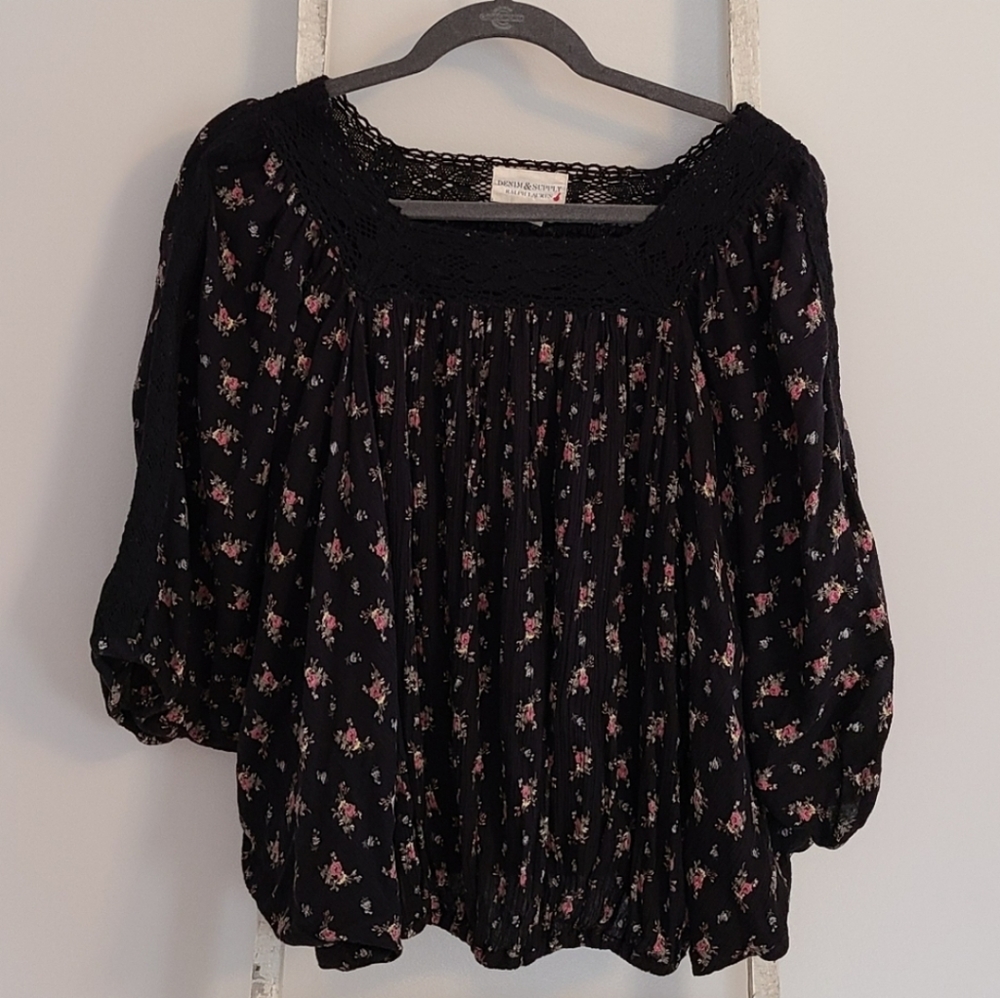 Denim & Supply Ralph Lauren XS oversized floral lace dolman sleeve batwing top - Picture 1 of 6